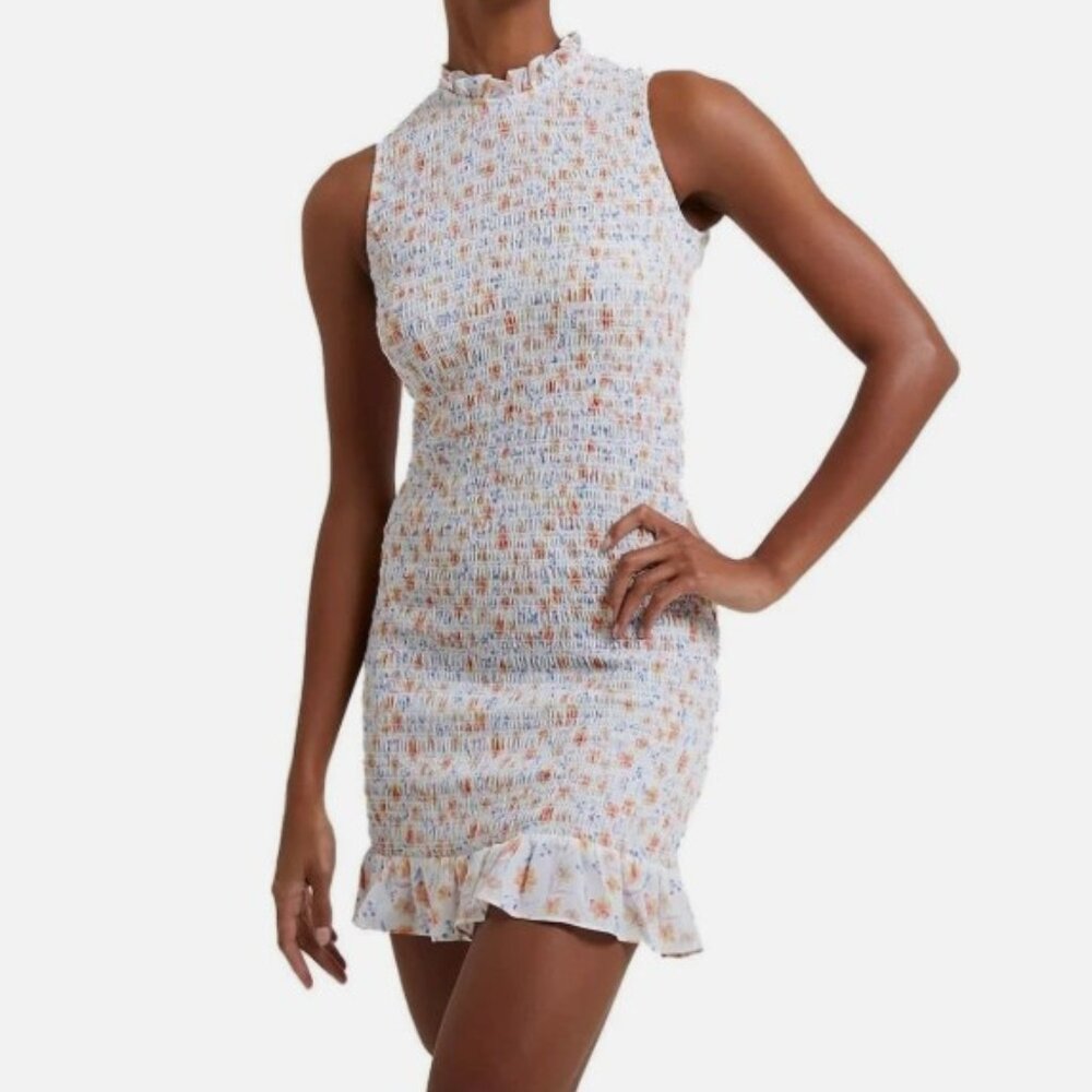 FRENCH CONNECTION MINI DRESS WOMEN'S XS (TEEN 14) CAMILLE VERONA CREPE SMOCKED